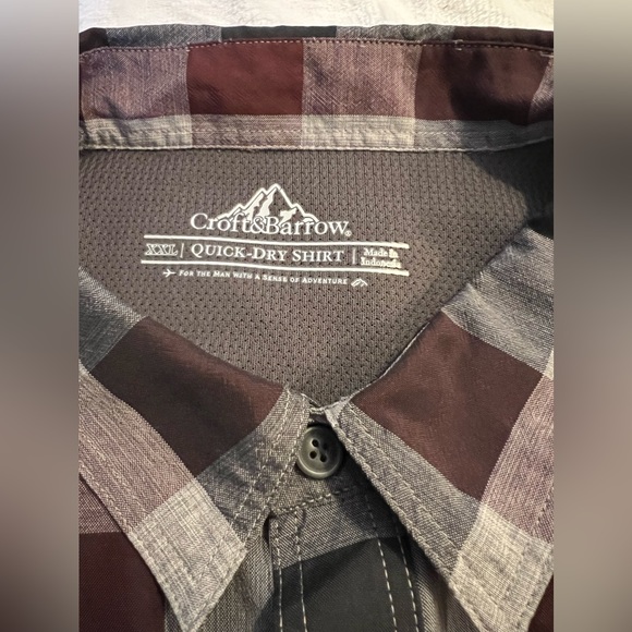 Mens XXL Croft & Barrow Quick Dry Red/Black Plaid Button Down Shirt - Picture 3 of 5
